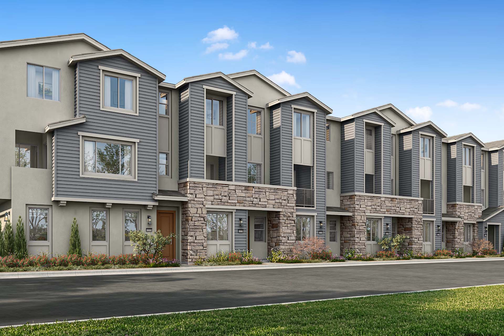 Exterior of new homes at Reprise at The Resort at Ontario Ranch